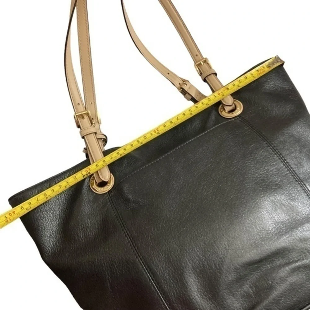 Michael Kors soft black leather tote bag with gold logo hangtag